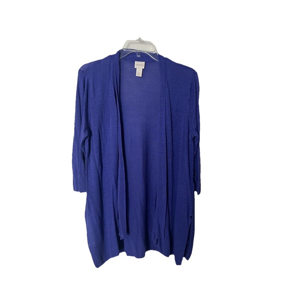 Chico’s Size Large (2) Linen Cardigan Open Front Blue Layering Lightweight - Picture 2 of 7